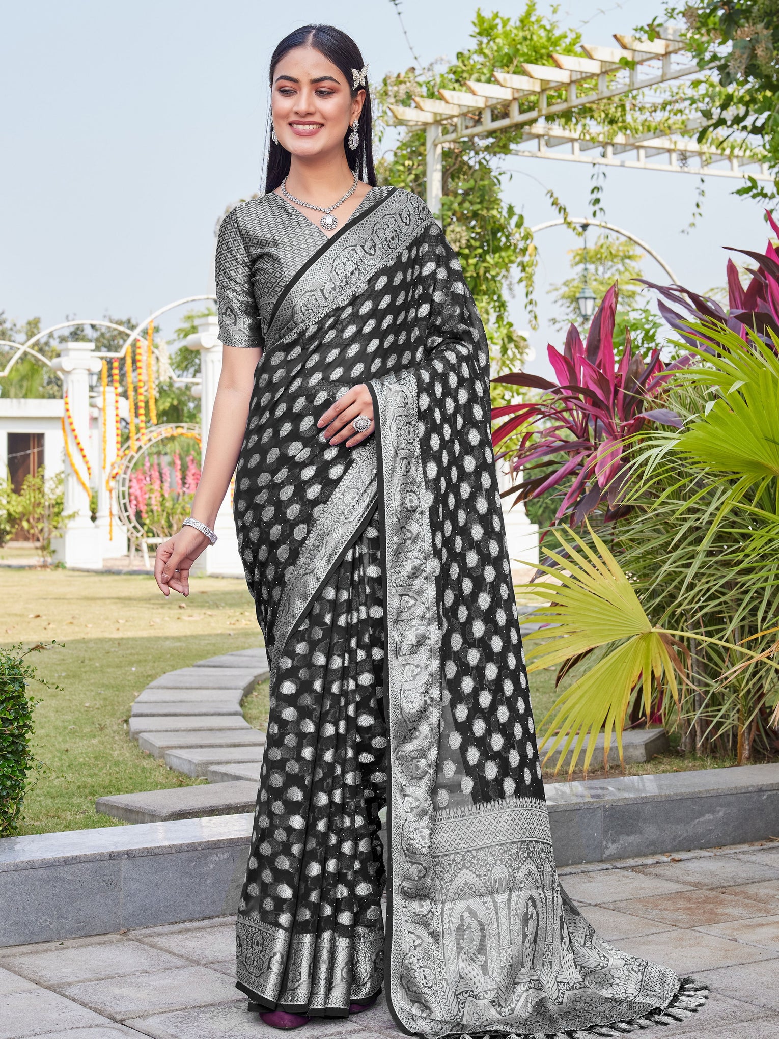 Black Georgette Saree BATA - View 2