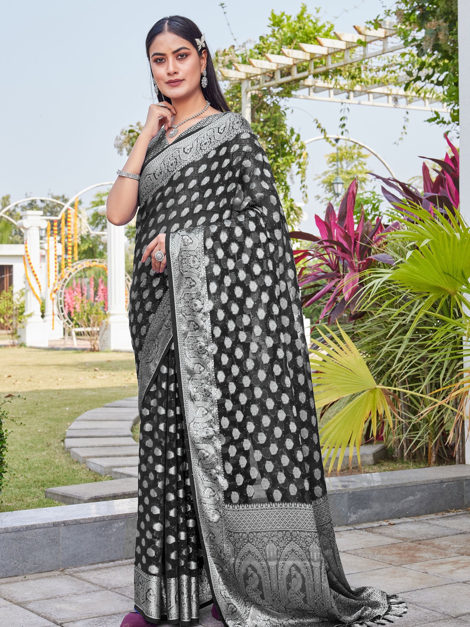 Black Georgette Saree BATA - View 3