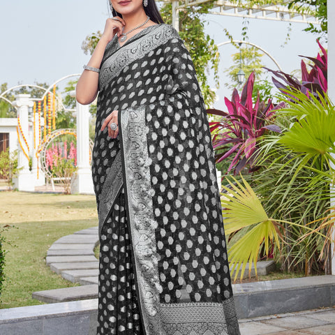 Black Georgette Saree BATA - View 3