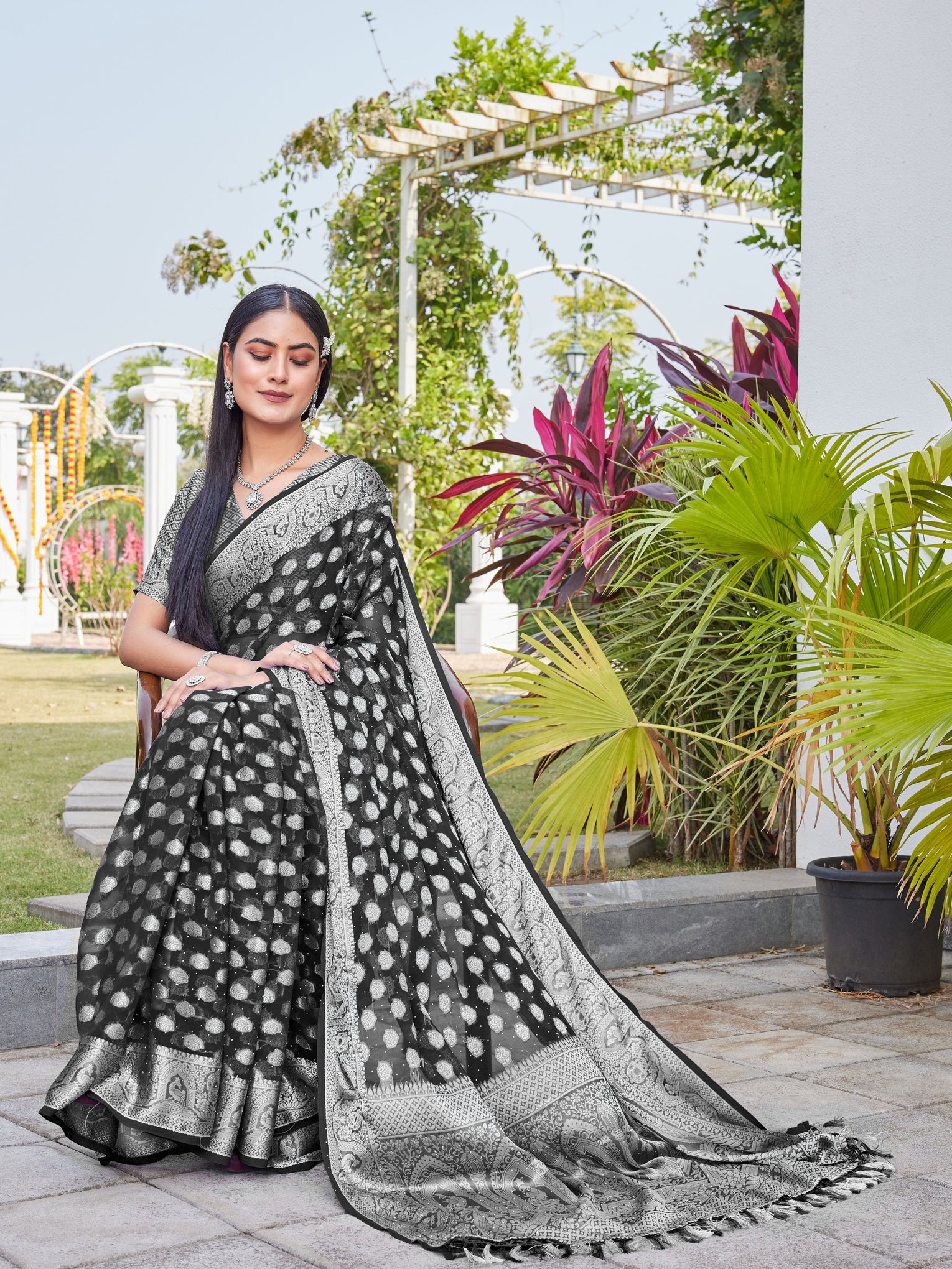 Black Georgette Saree BATA - View 5