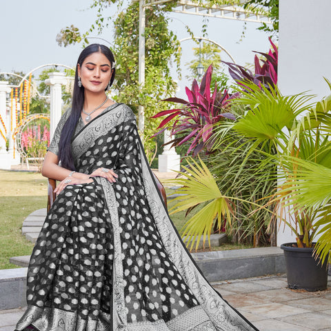 Black Georgette Saree BATA - View 5