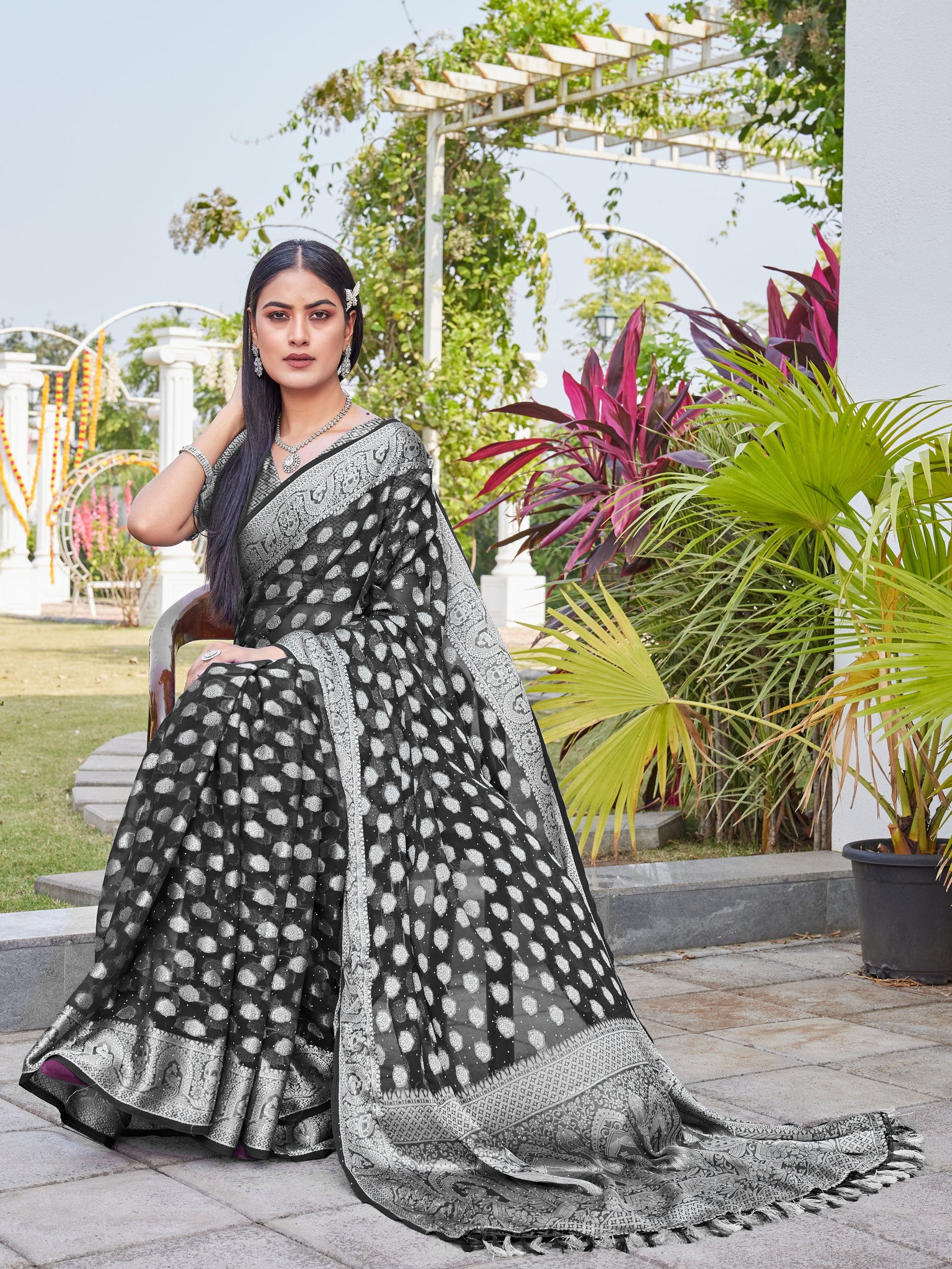 Black Georgette Saree BATA - View 6