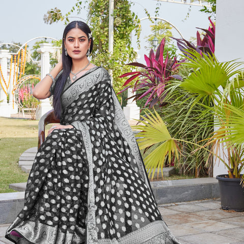 Black Georgette Saree BATA - View 6