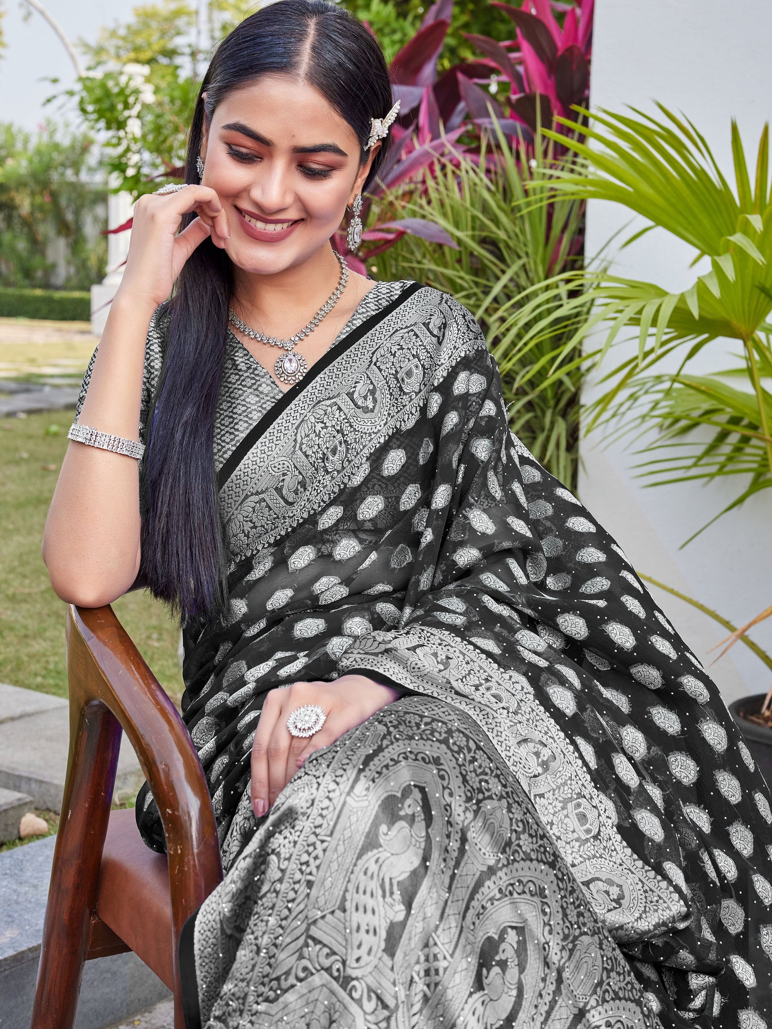Black Georgette Saree BATA - View 7