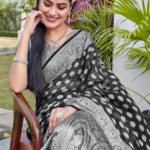 Black Georgette Saree BATA - View 7