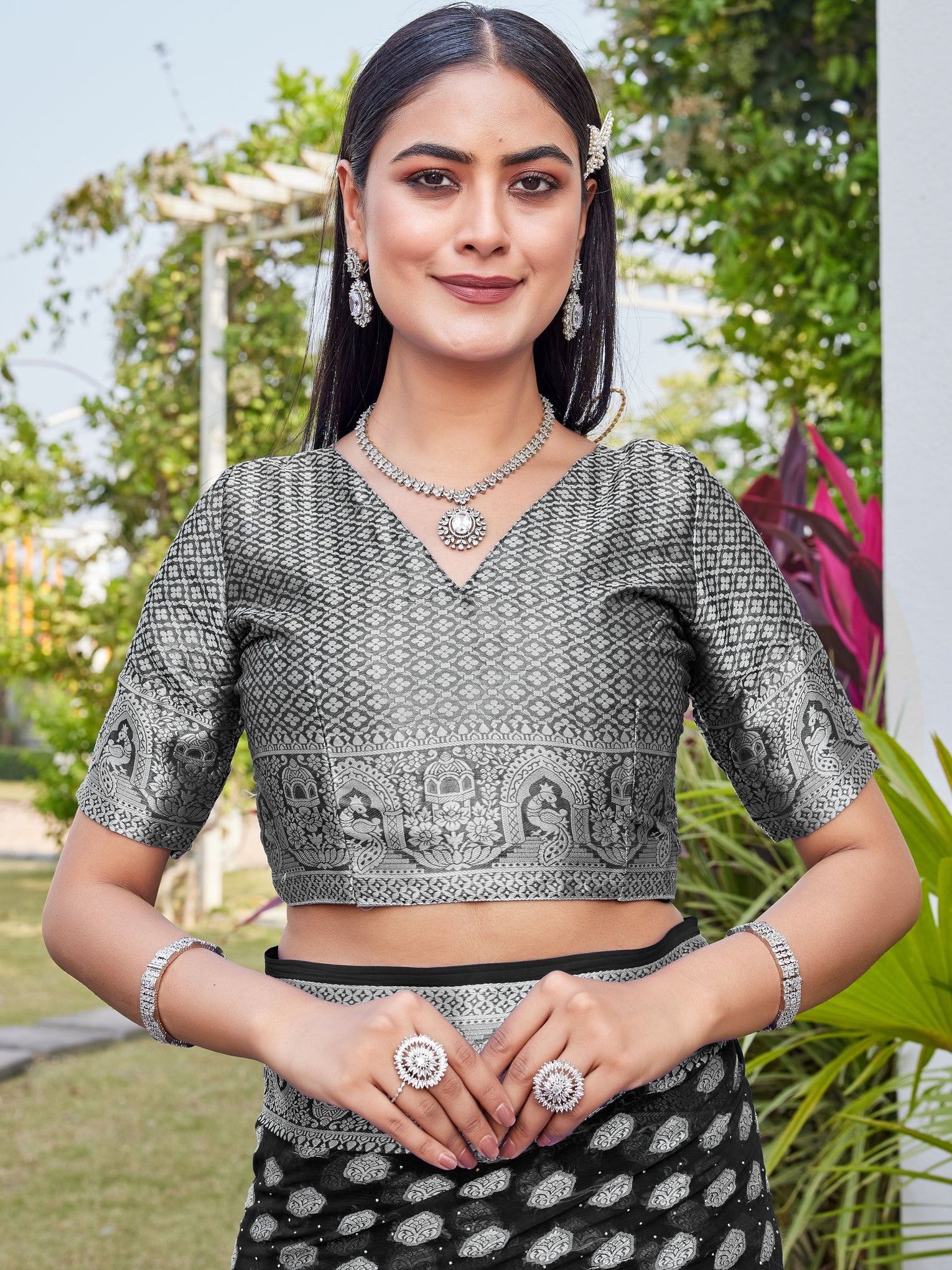 Black Georgette Saree BATA - View 8