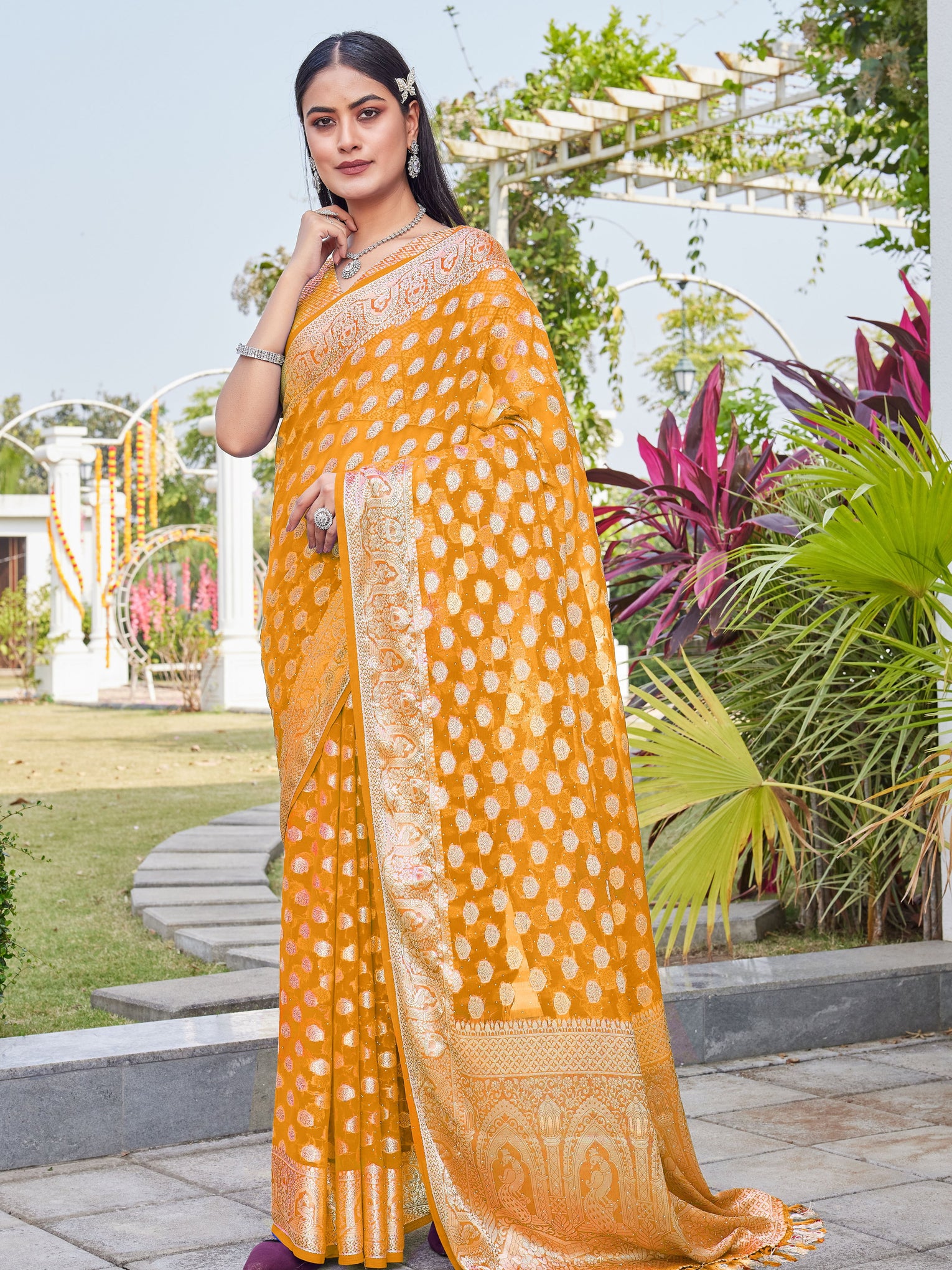 Gold Georgette Saree BATA - View 1