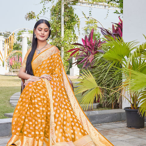 Gold Georgette Saree BATA - View 3
