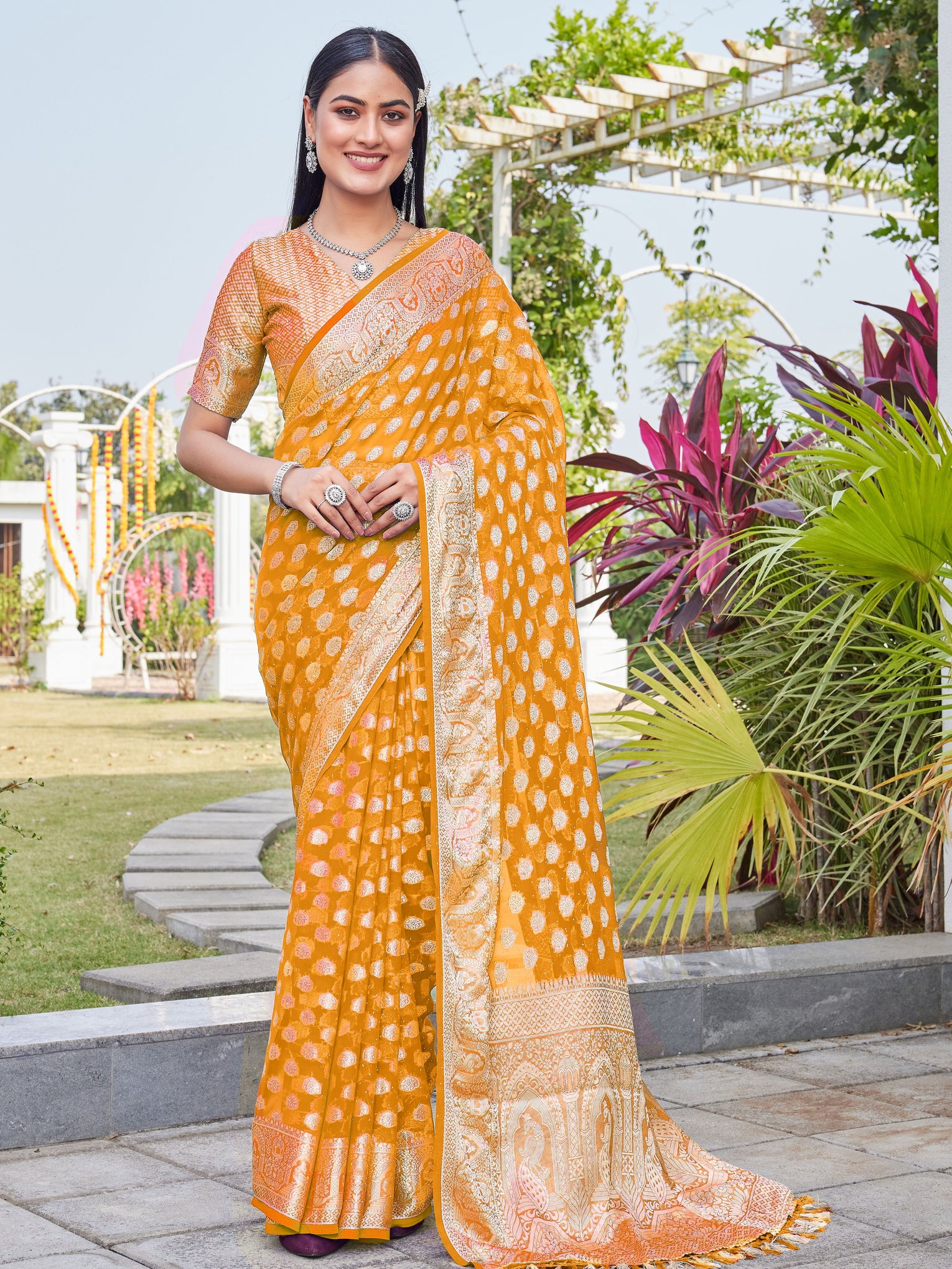 Gold Georgette Saree BATA - View 4