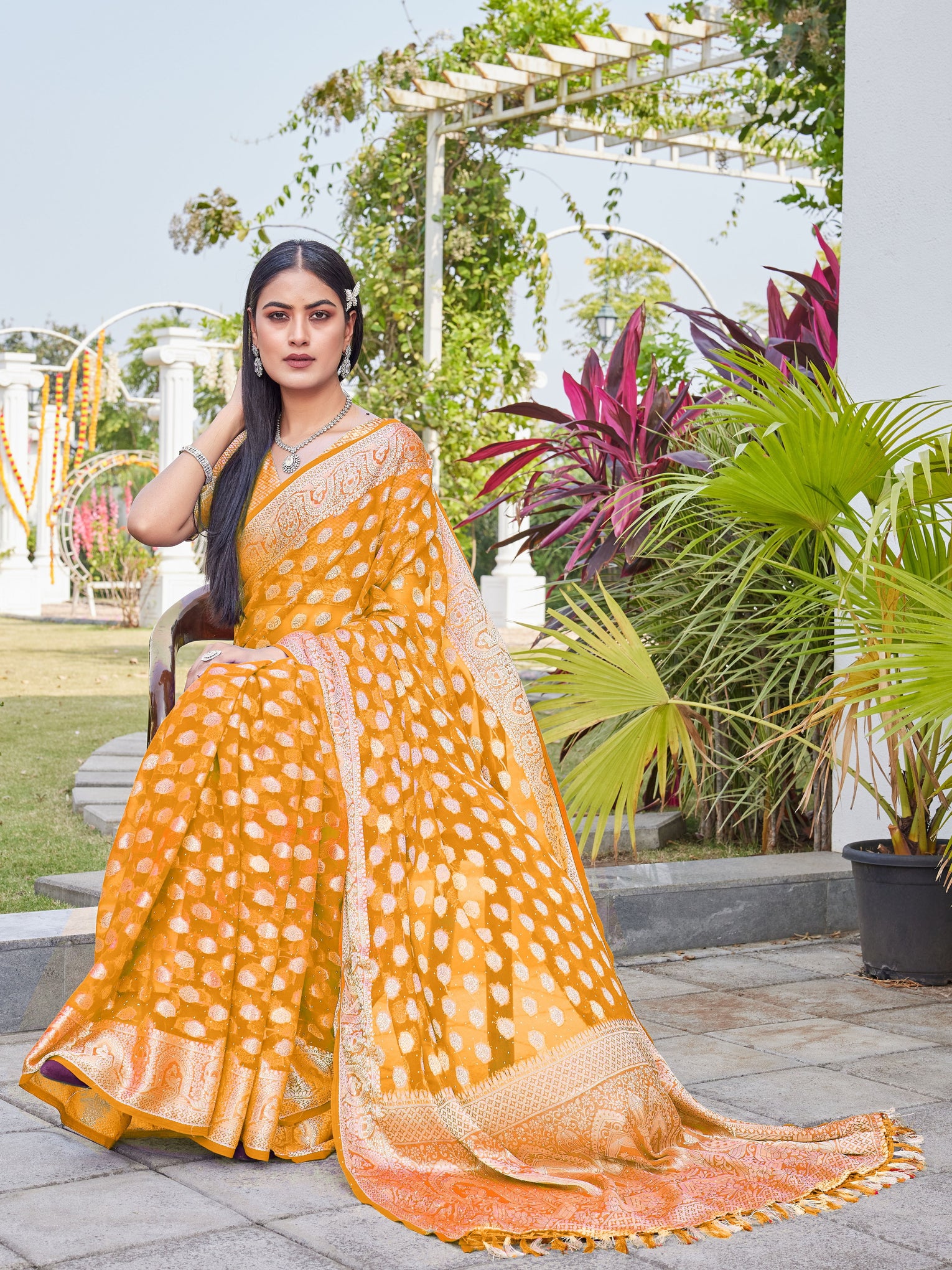 Gold Georgette Saree BATA - View 5