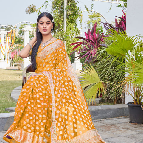Gold Georgette Saree BATA - View 5