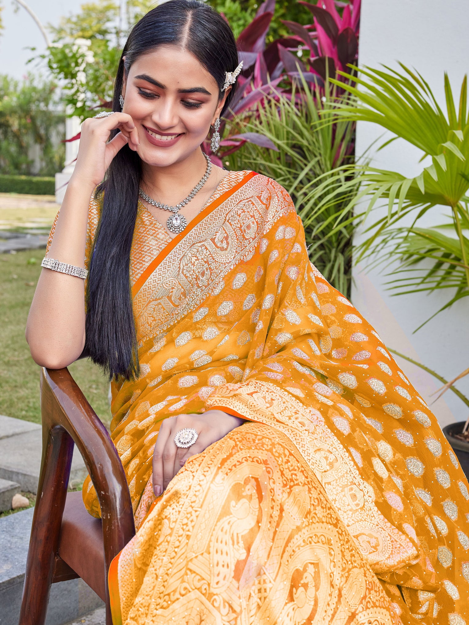 Gold Georgette Saree BATA - View 7