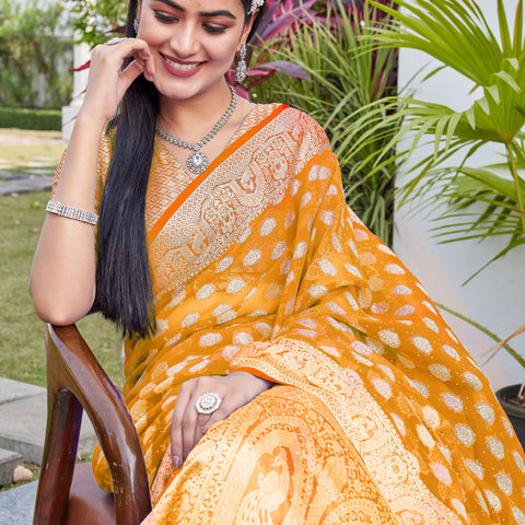 Gold Georgette Saree BATA - View 7