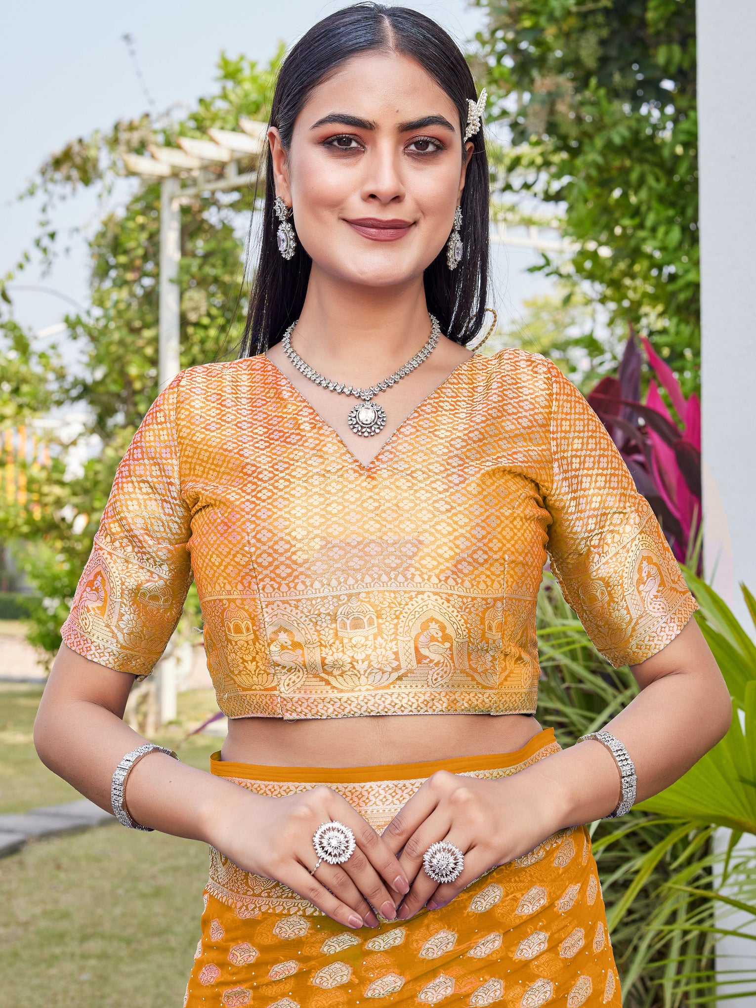 Gold Georgette Saree BATA - View 8