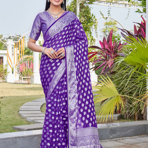Purple Georgette Saree BATA - View 1