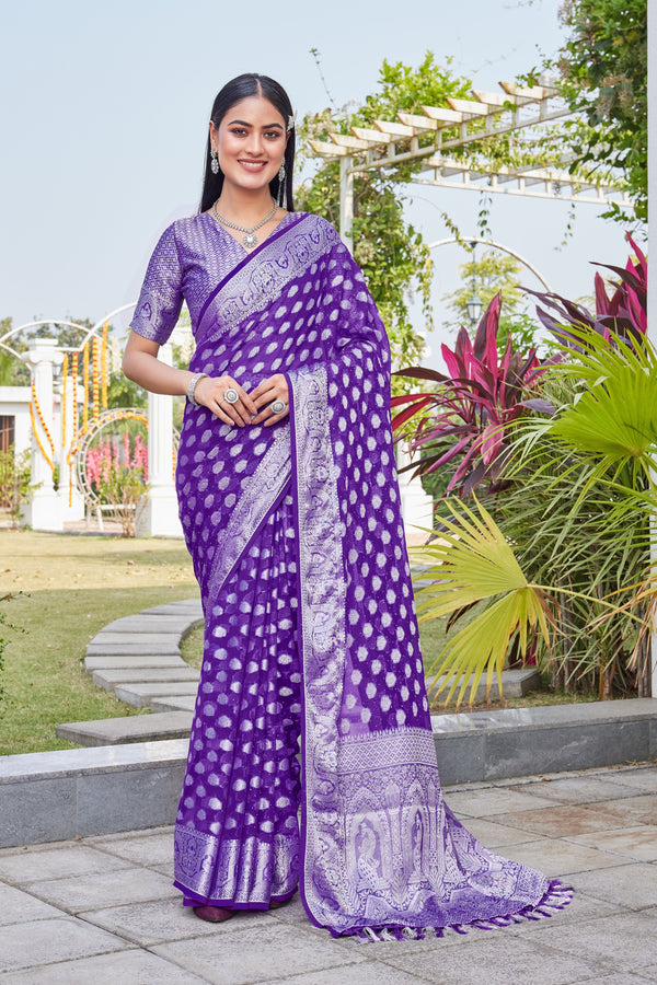Purple Georgette Saree BATA - View 1