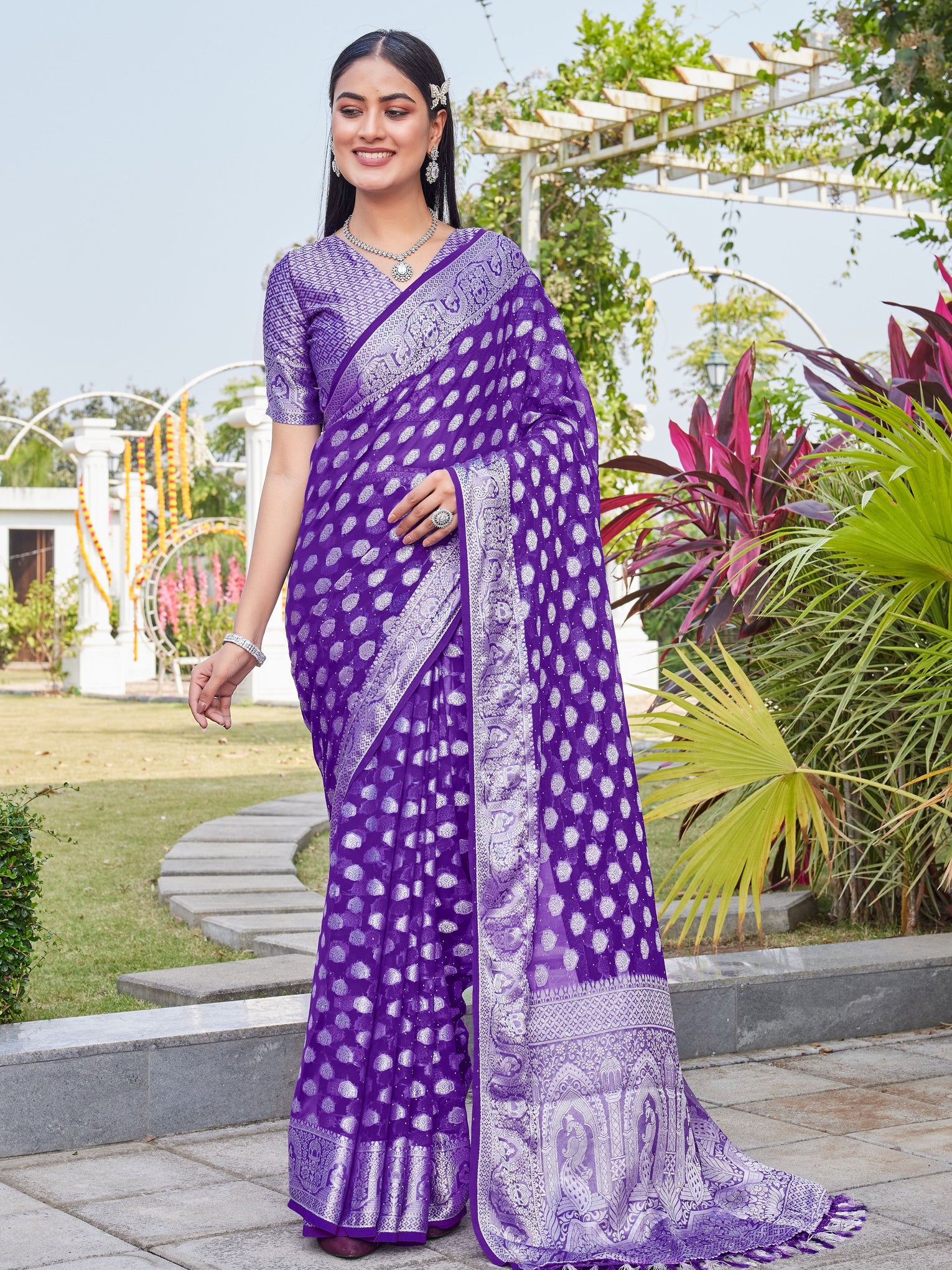 Purple Georgette Saree BATA - View 2
