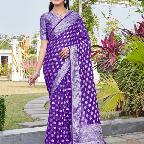 Purple Georgette Saree BATA - View 2