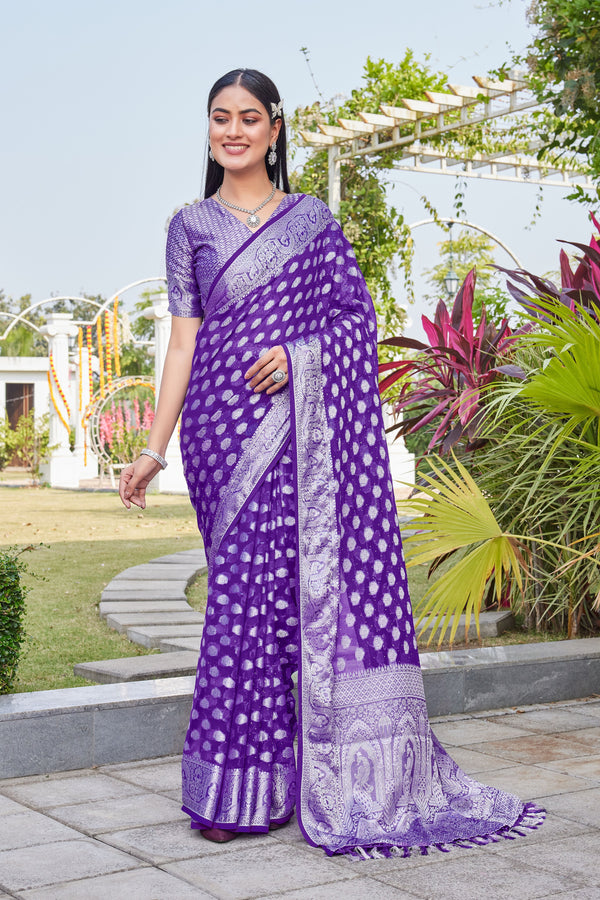 Purple Georgette Saree BATA - View 2