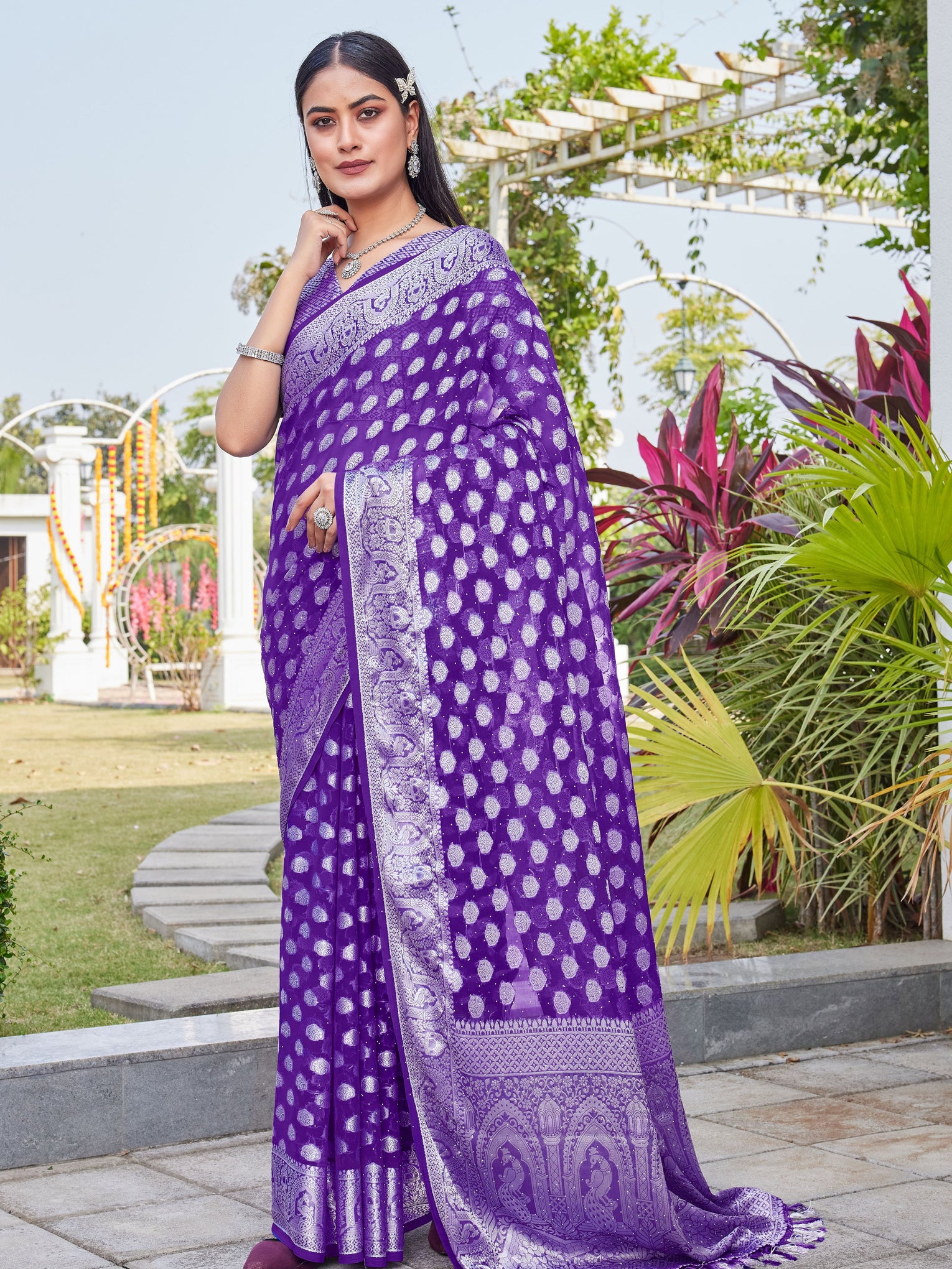 Purple Georgette Saree BATA - View 3