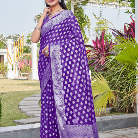Purple Georgette Saree BATA - View 3