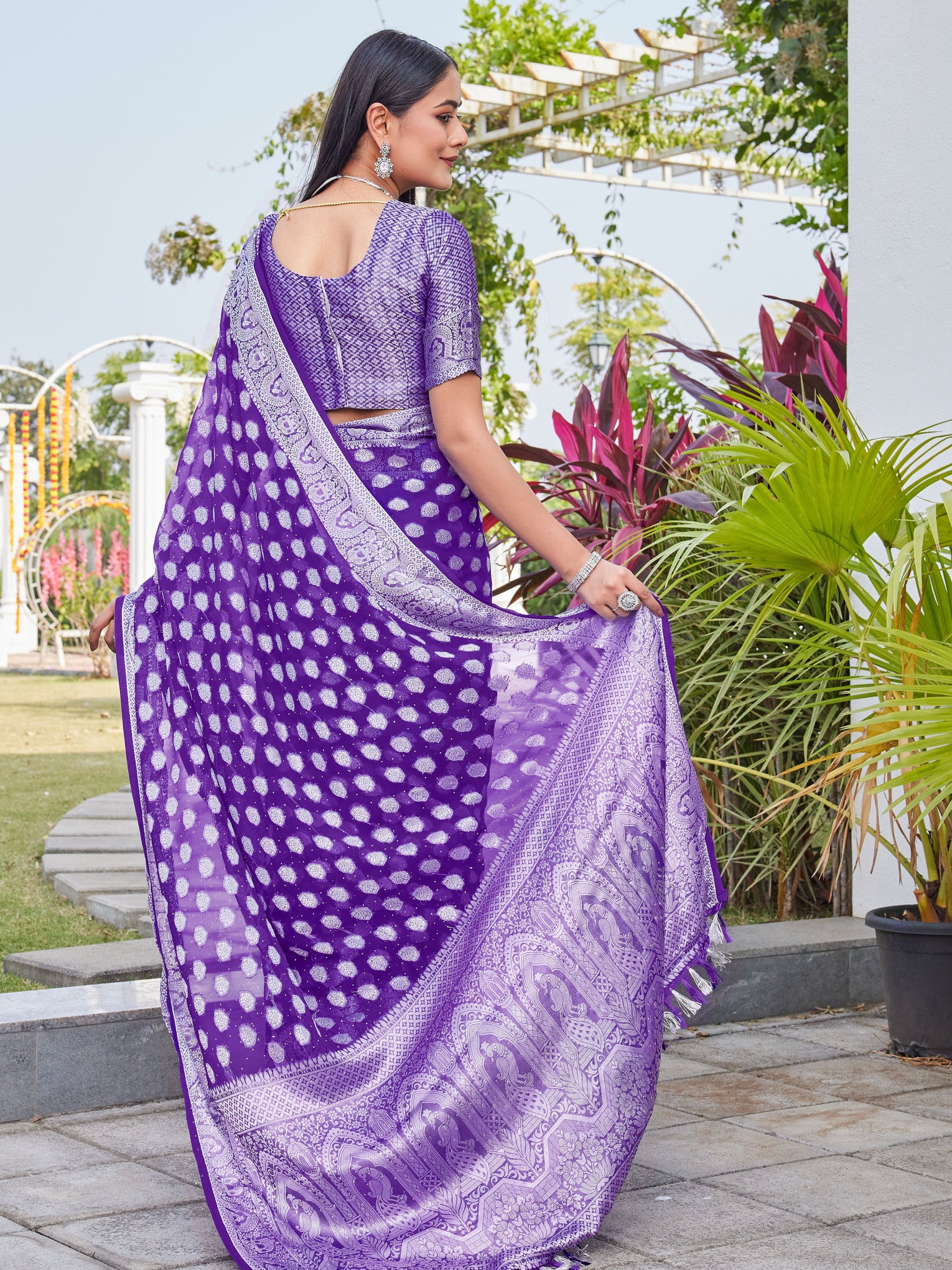 Purple Georgette Saree BATA - View 4