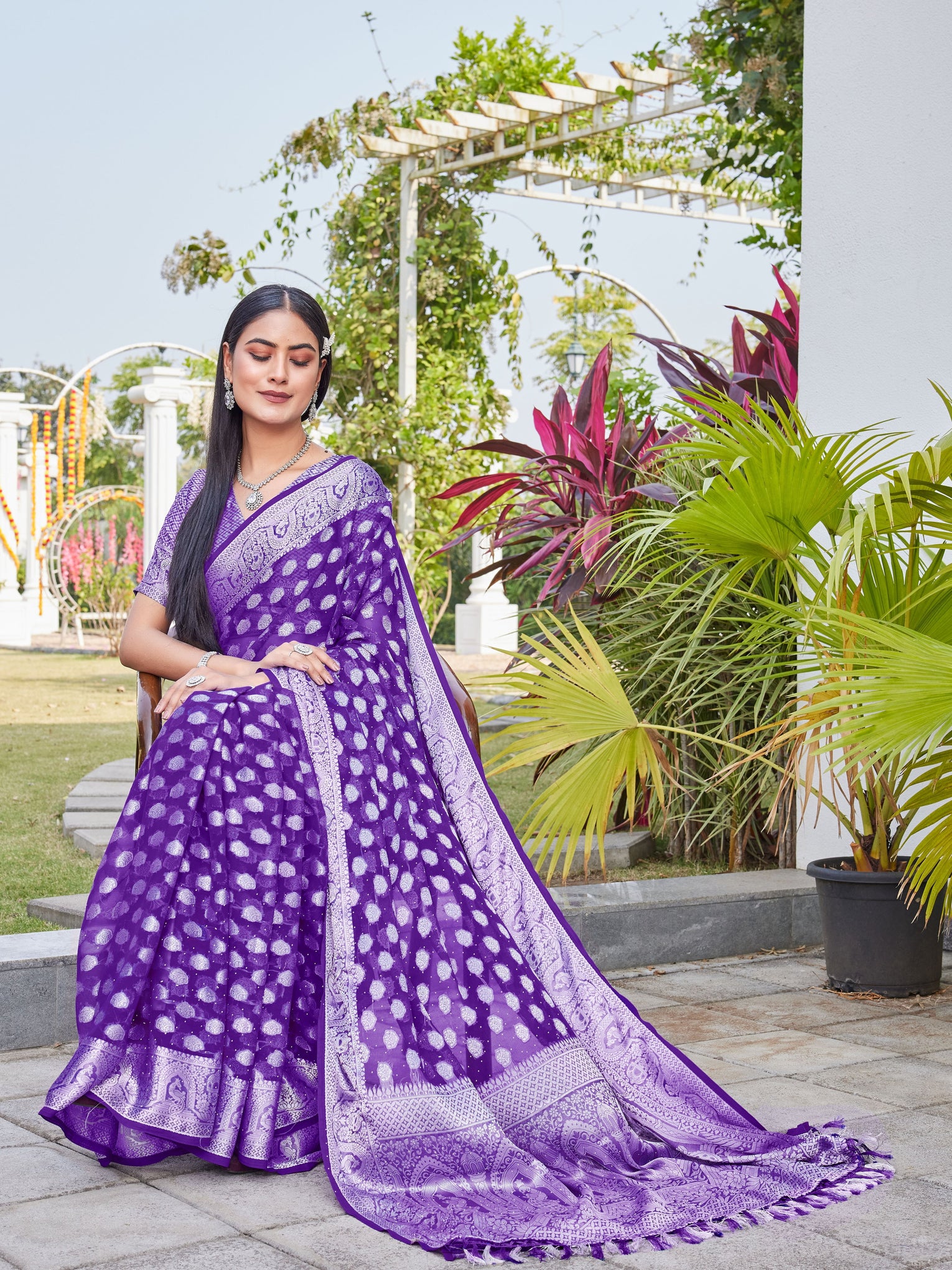 Purple Georgette Saree BATA - View 5