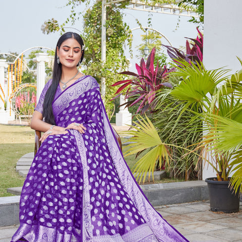 Purple Georgette Saree BATA - View 5
