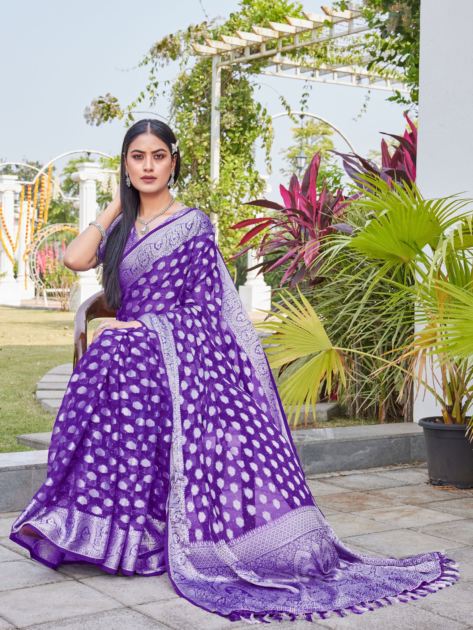 Purple Georgette Saree BATA - View 6