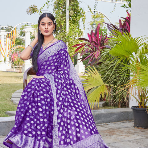 Purple Georgette Saree BATA - View 6