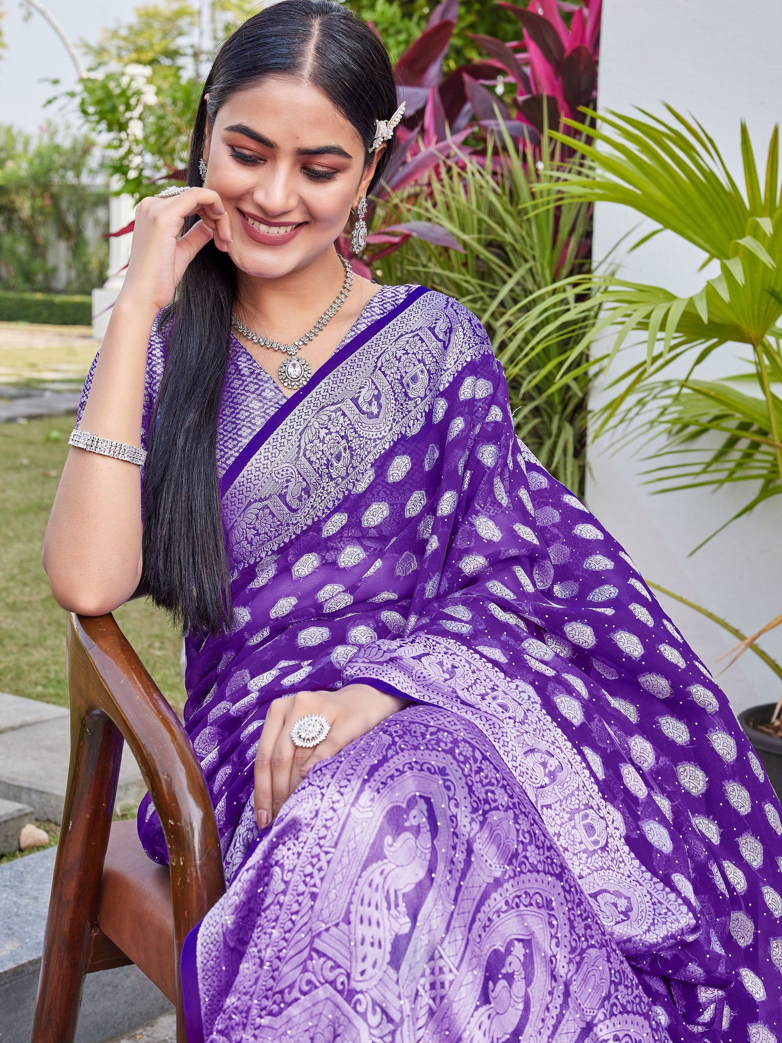 Purple Georgette Saree BATA - View 7