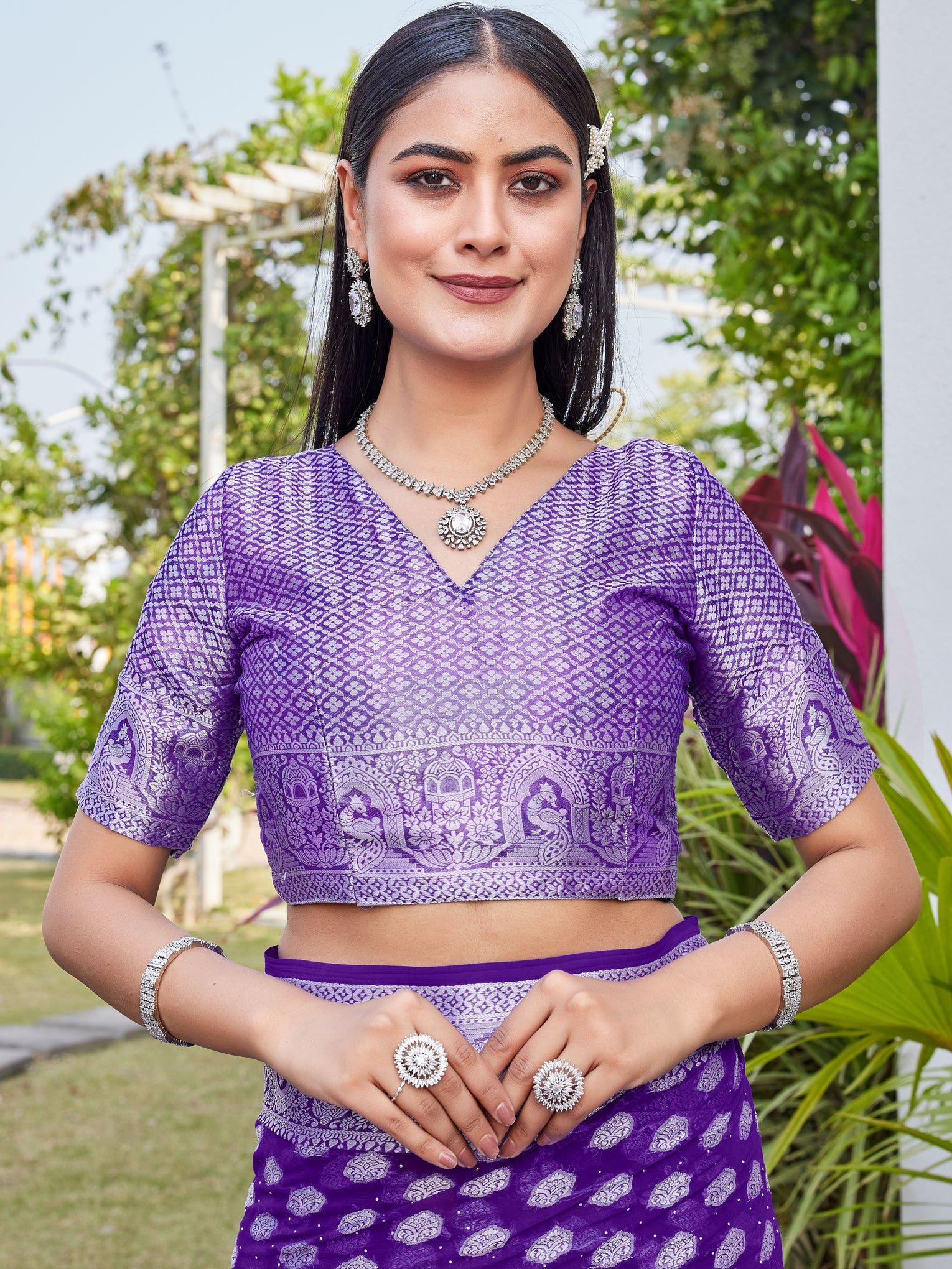 Purple Georgette Saree BATA - View 8