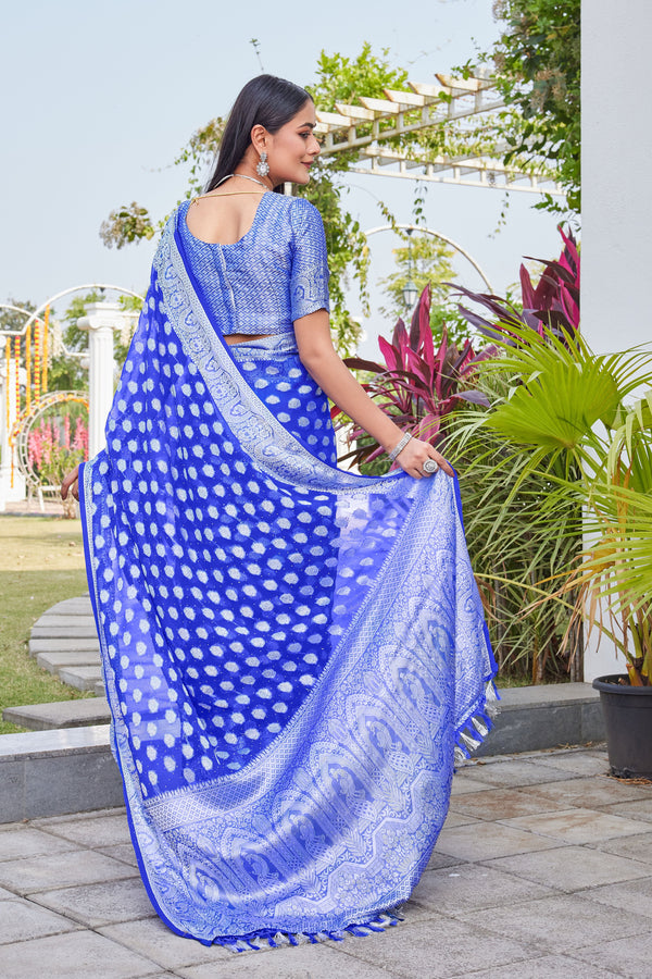 Royal Blue Georgette Saree BATA - View 2
