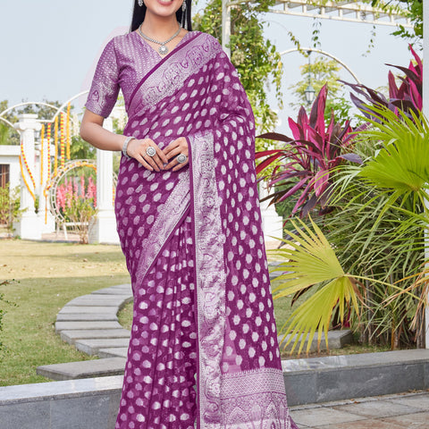 Wine Georgette Saree BATA - View 1