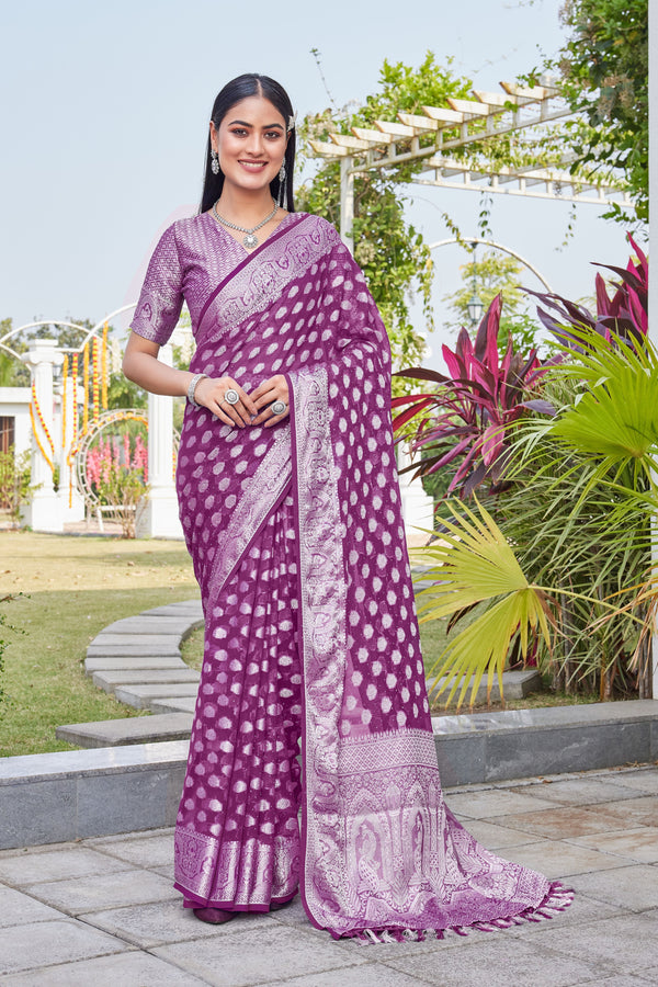 Wine Georgette Saree BATA - View 1