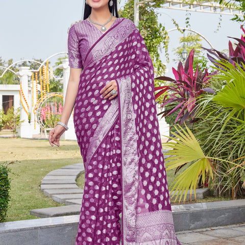 Wine Georgette Saree BATA - View 2