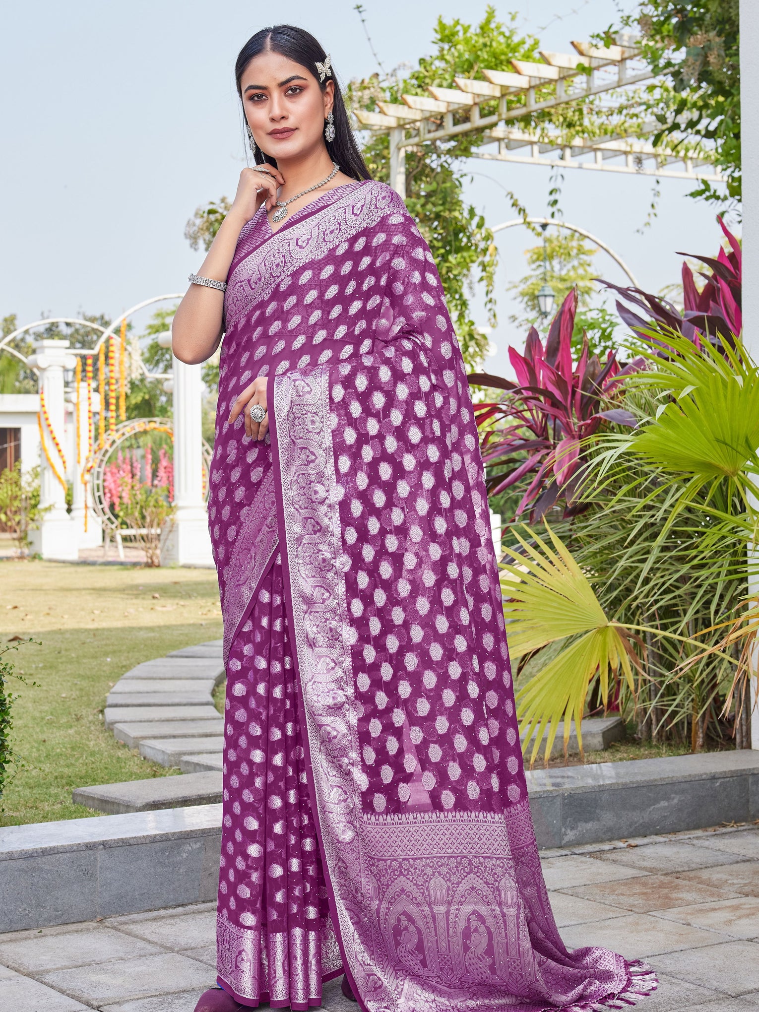 Wine Georgette Saree BATA - View 3