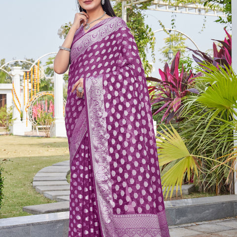Wine Georgette Saree BATA - View 3