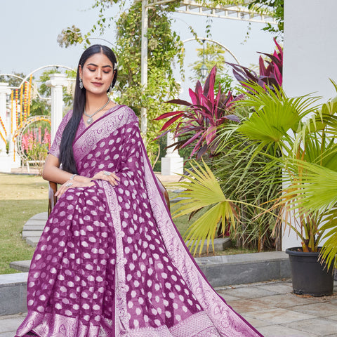 Wine Georgette Saree BATA - View 5