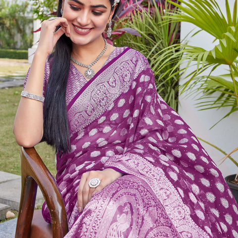 Wine Georgette Saree BATA - View 7