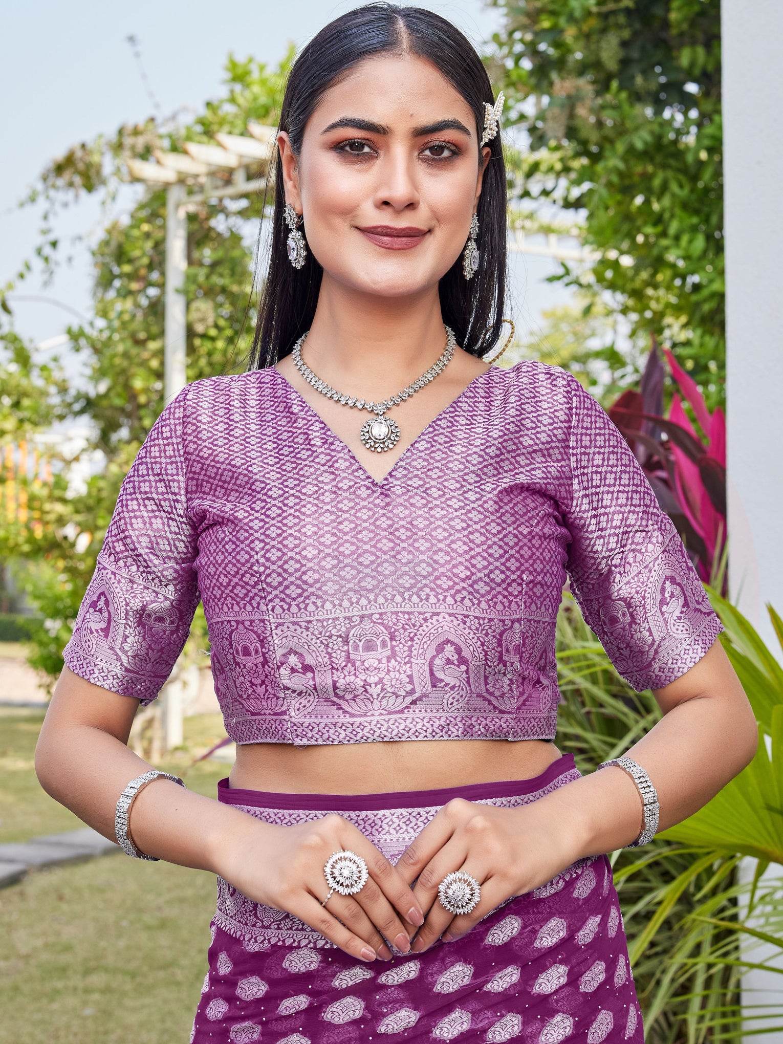 Wine Georgette Saree BATA - View 8