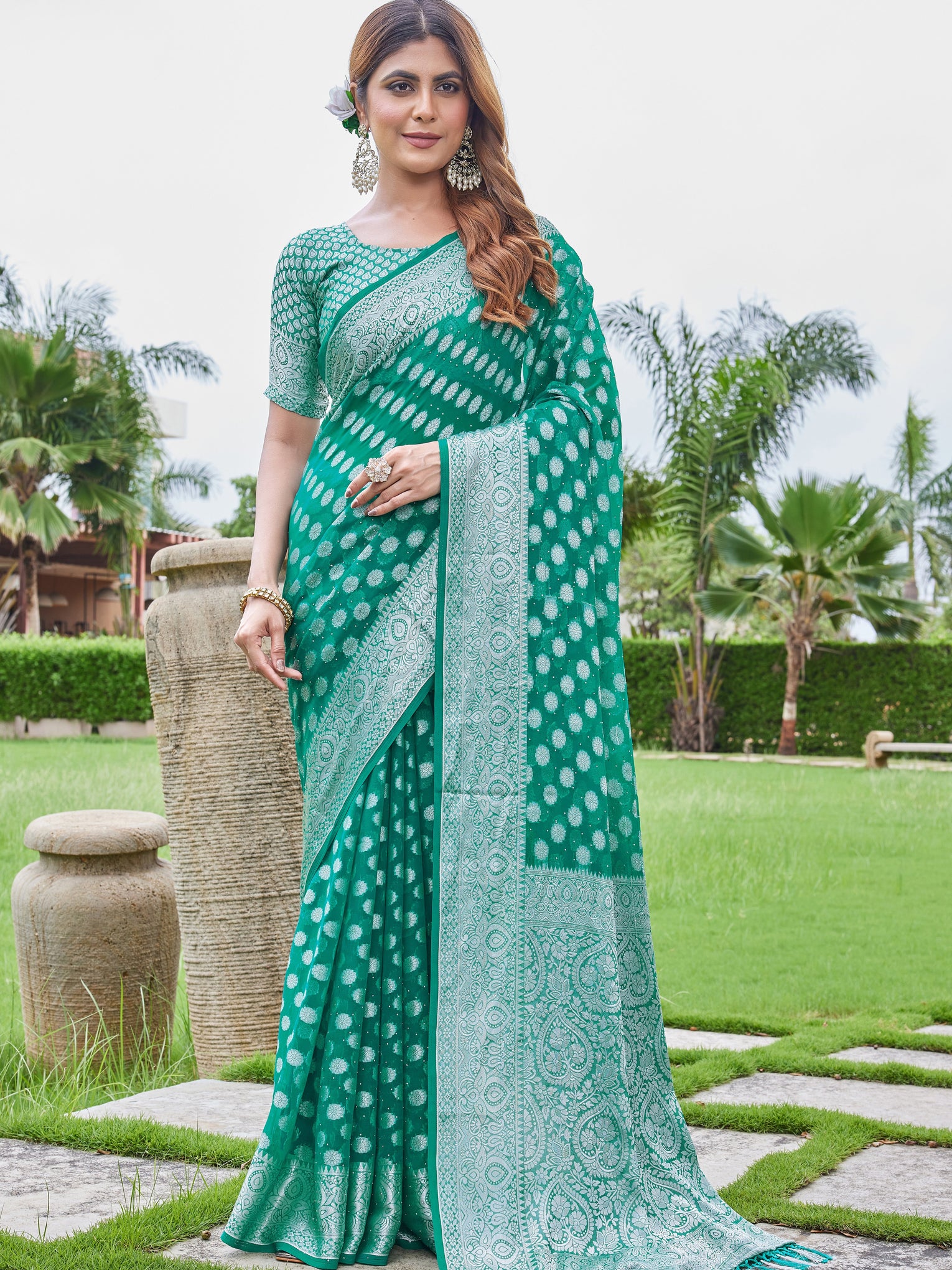 Green Georgette Saree DUMAS - View 1