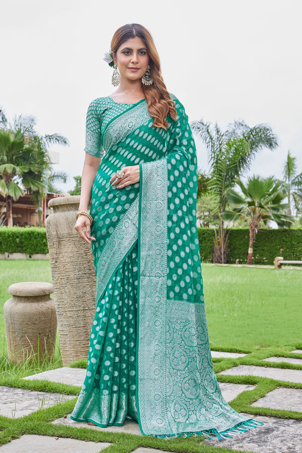 Green Georgette Saree DUMAS - View 1