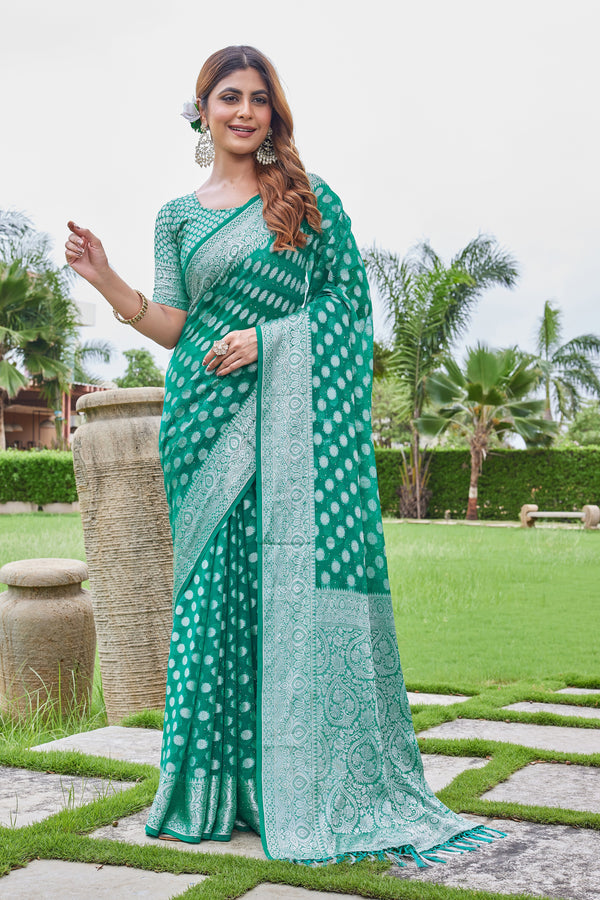 Green Georgette Saree DUMAS - View 2