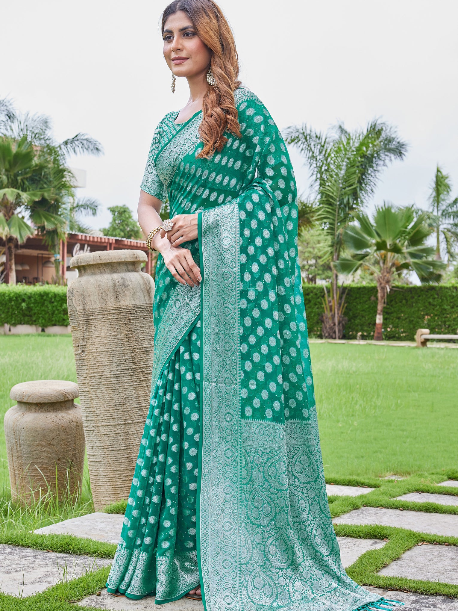 Green Georgette Saree DUMAS - View 3
