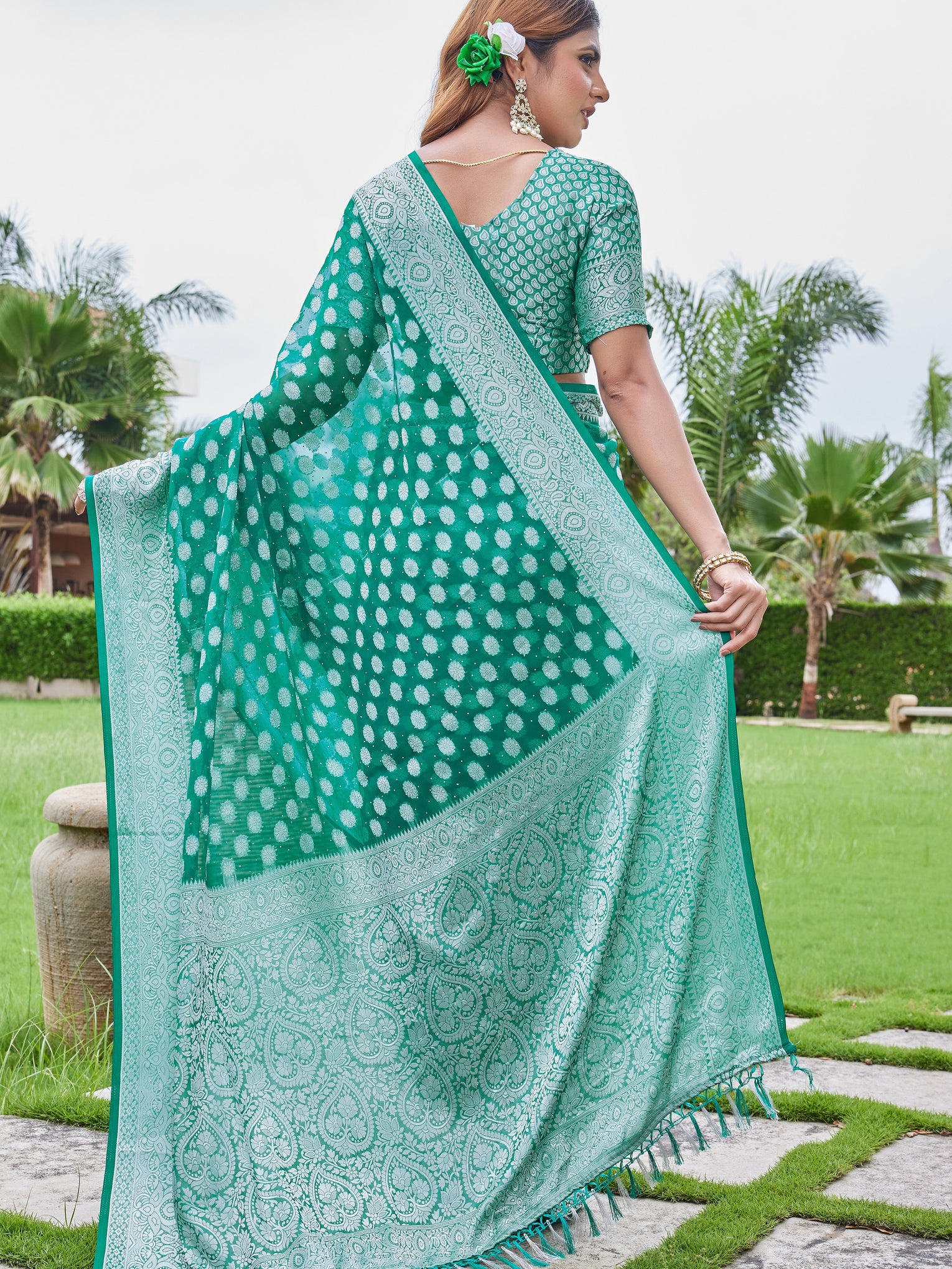 Green Georgette Saree DUMAS - View 4