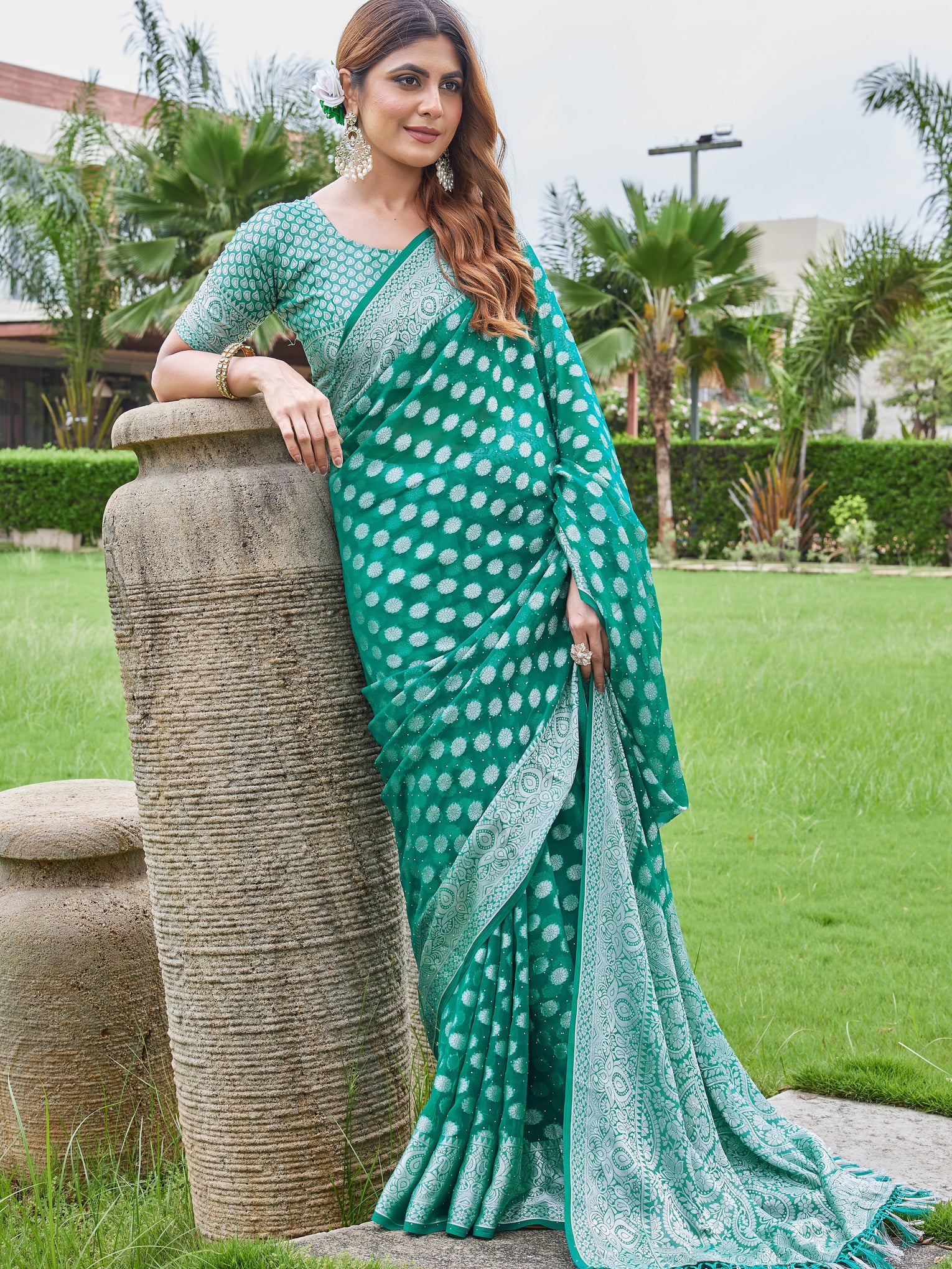 Green Georgette Saree DUMAS - View 5