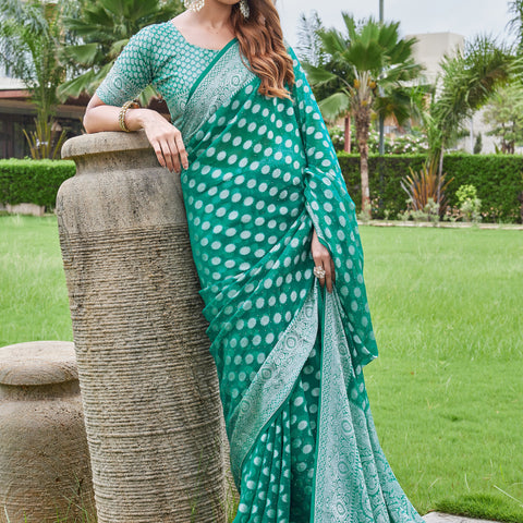 Green Georgette Saree DUMAS - View 5