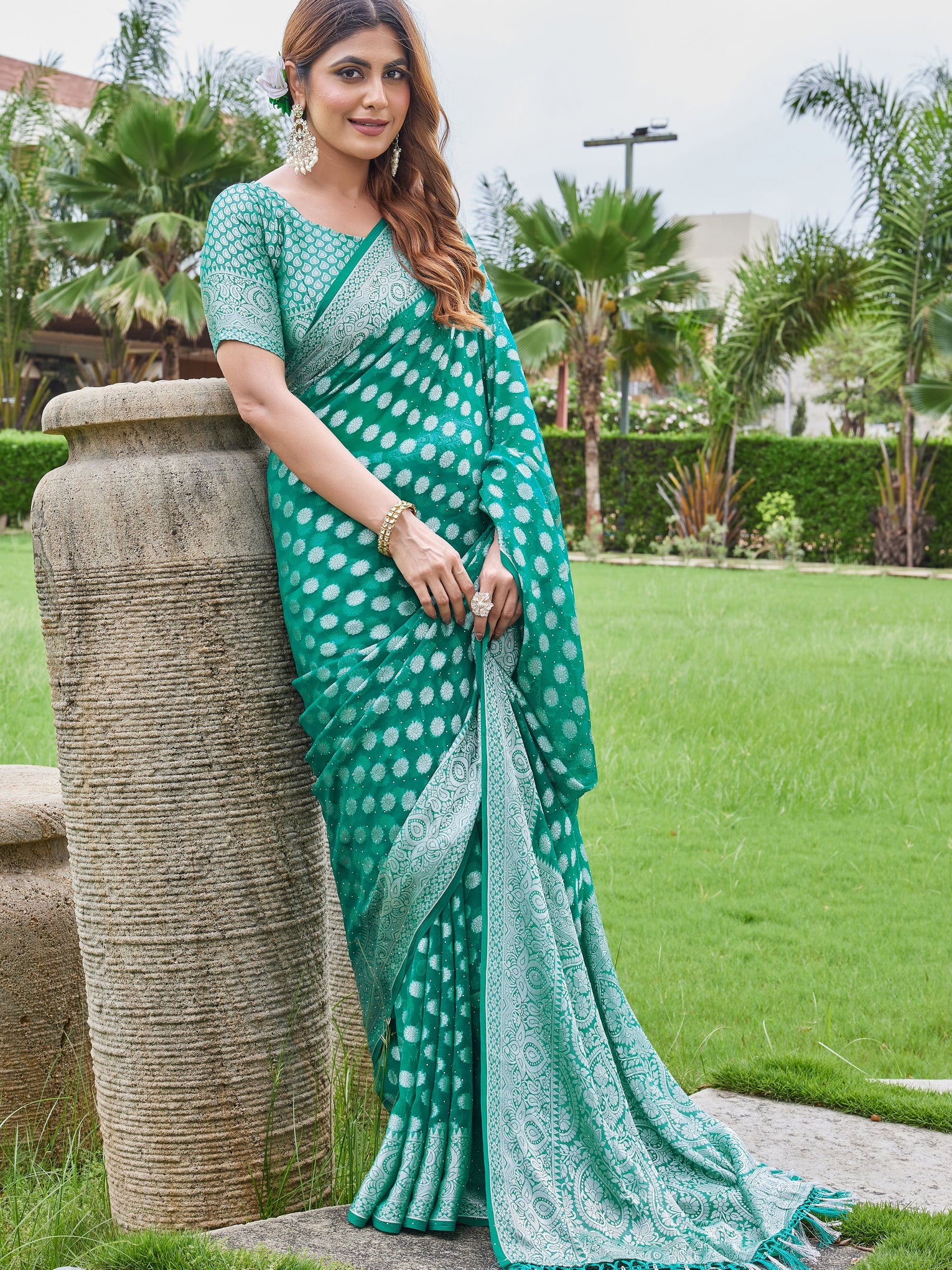 Green Georgette Saree DUMAS - View 6