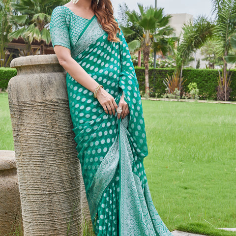 Green Georgette Saree DUMAS - View 6